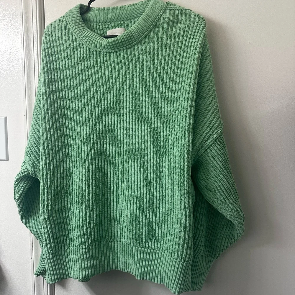 Aerie Light Green Ribbed Oversized Crewneck Sweater - Picture 4 of 5